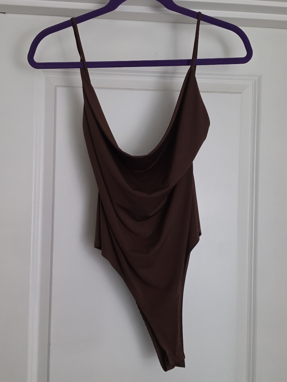 Sleek Brown Cowl Neck Women's Bodysuit